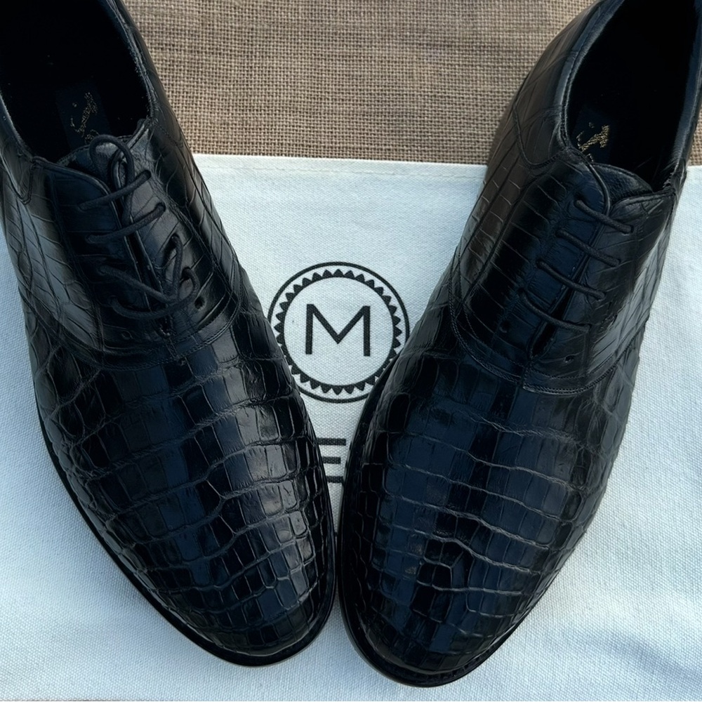 Black Genuine American Alligator Men's Golf/Dress Shoes 8.5 Removable spikes! - Picture 2 of 3